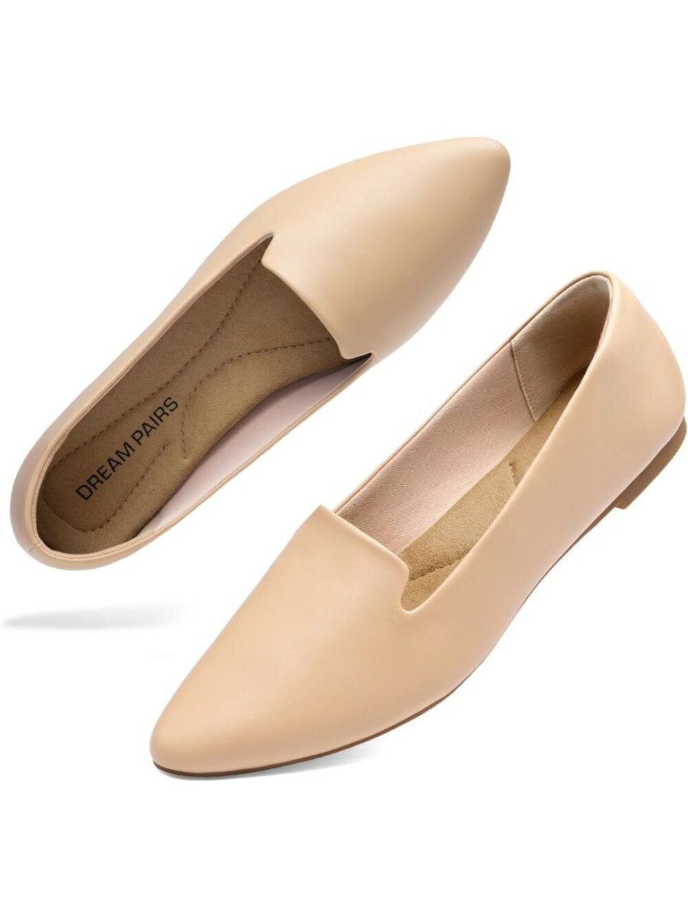 Women's Nude Pointed Toe Slip On Comfortable Faux Suede Flat Casual Shoes